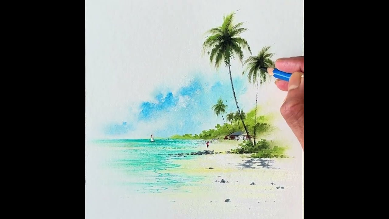 Dreamy seascape drawing - relaxing oil pastel art
