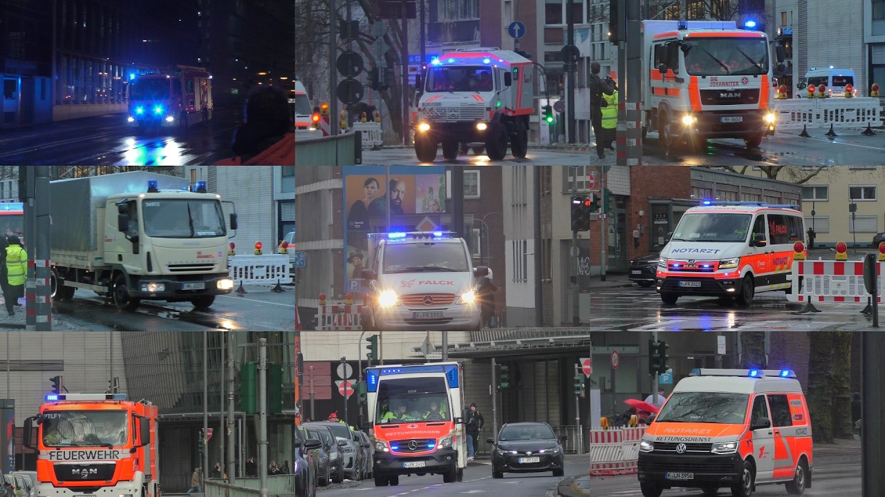 Feuerwehr, Rettungsdienst Polizei nach viele Einsatzen in Kölen Tagsuber Rosenmontag