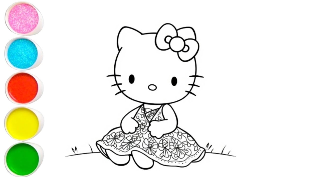 Hello kitty wearing beautiful frock drawing and coloring for kids and toddler's.