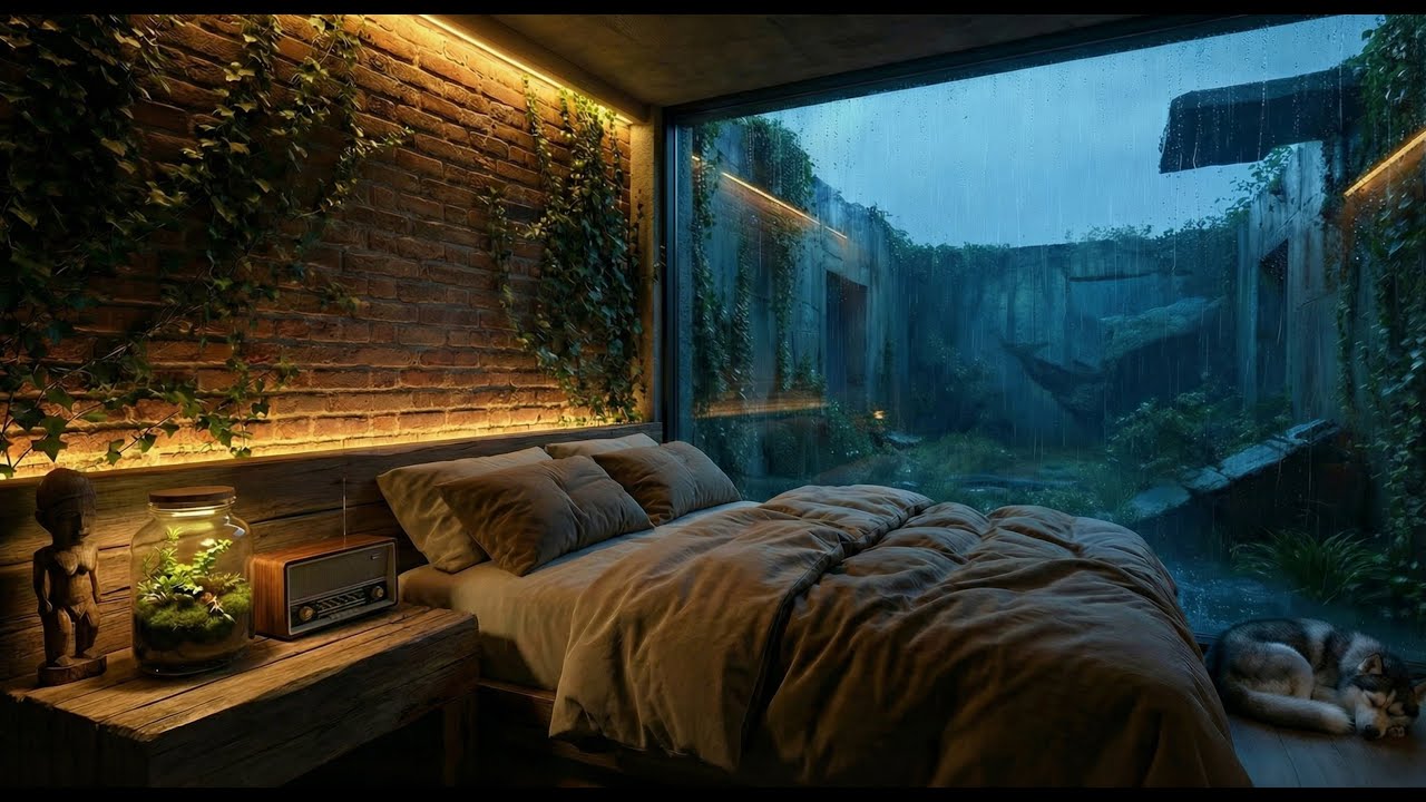 Tonight You Sleep in Overgrown Bunker (Time Travel) — Rain on Glass for Deep Sleep (No Thunder)