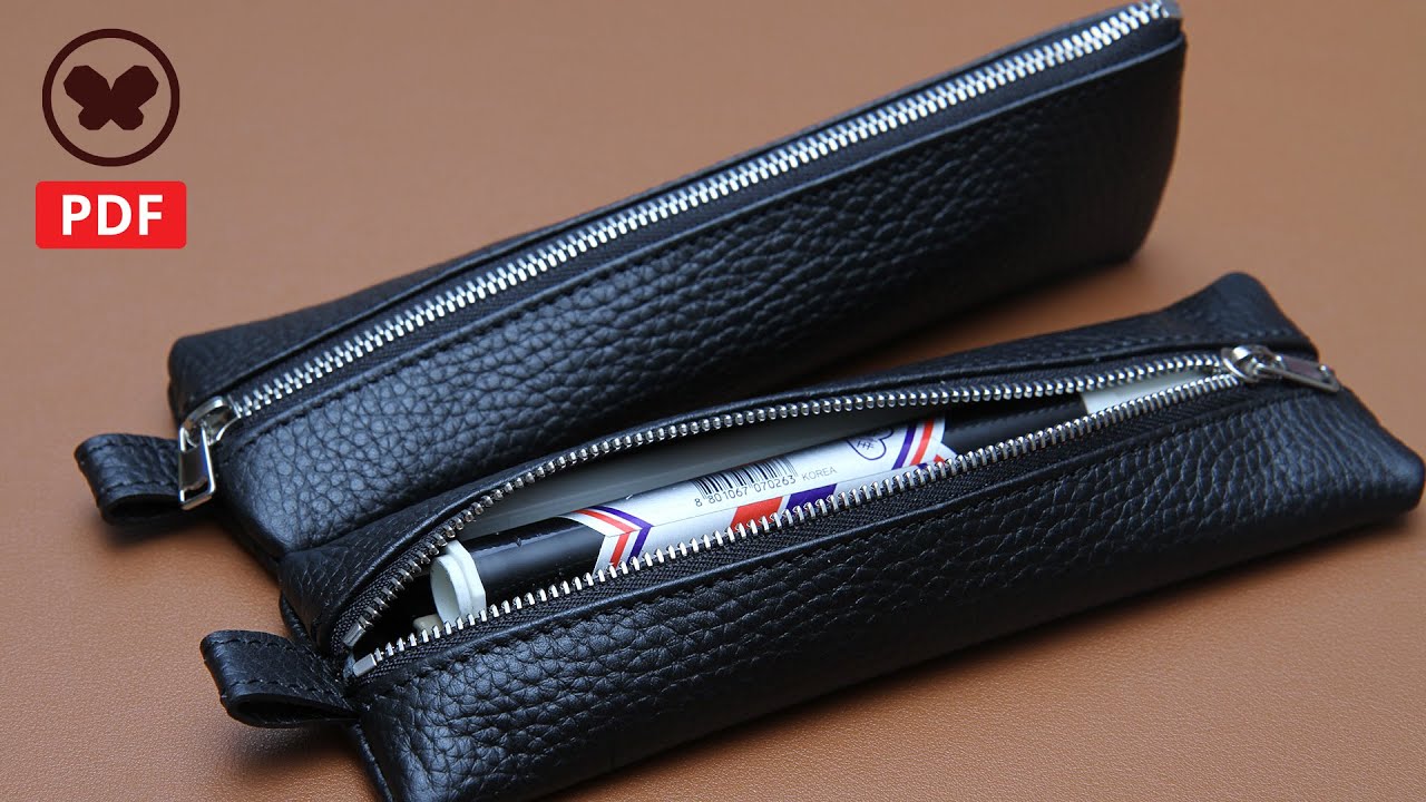 Making a simple and pretty leather pencil case / Free PDF Pattern / ENG sub