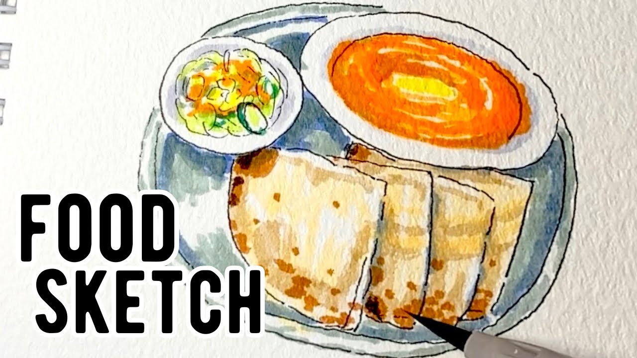 【絵日記】バターチキンカレー｜スケッチ｜イラストメイキング｜食べ物