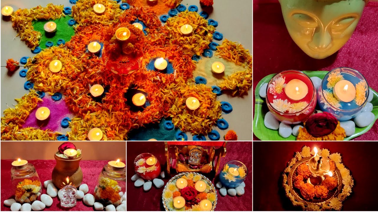 Diwali Decoration Ideas | Candle Decoration Ideas for Diwali | Flower Rangoli | Home Decor Ideas
