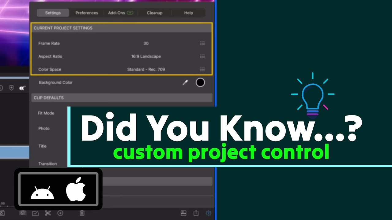 Custom Control Over New Project Settings