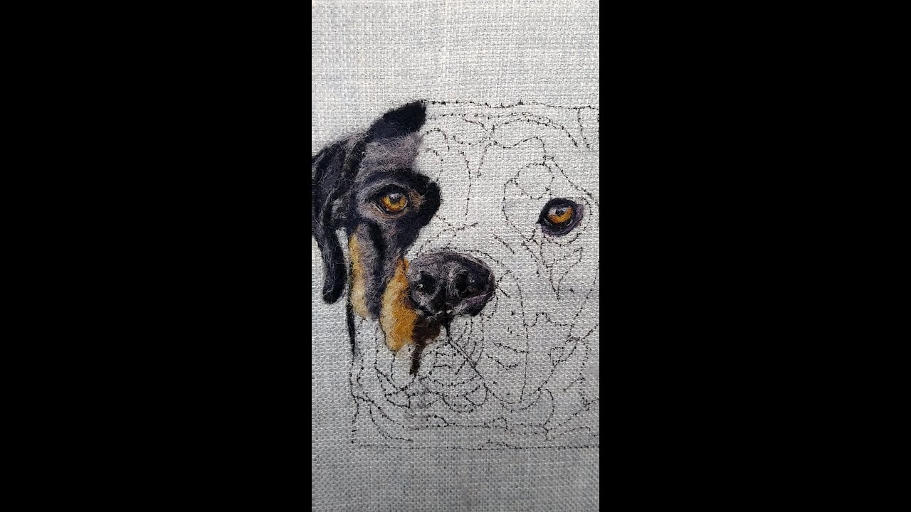 Needle Felted Rottweiller Dog Portrait.  Face Details 1