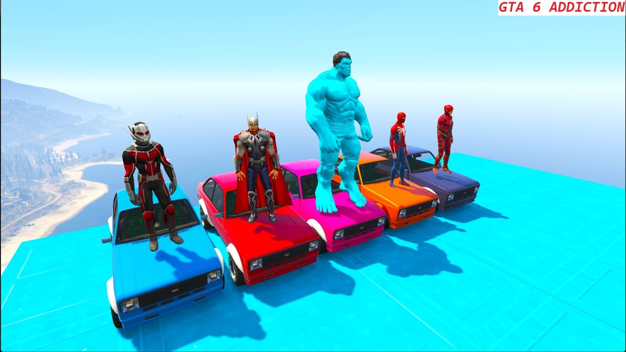 GTA V Superhero Crazy Race Challenge with Super Cars | GTA V Spiderman Car Stunt Race #07