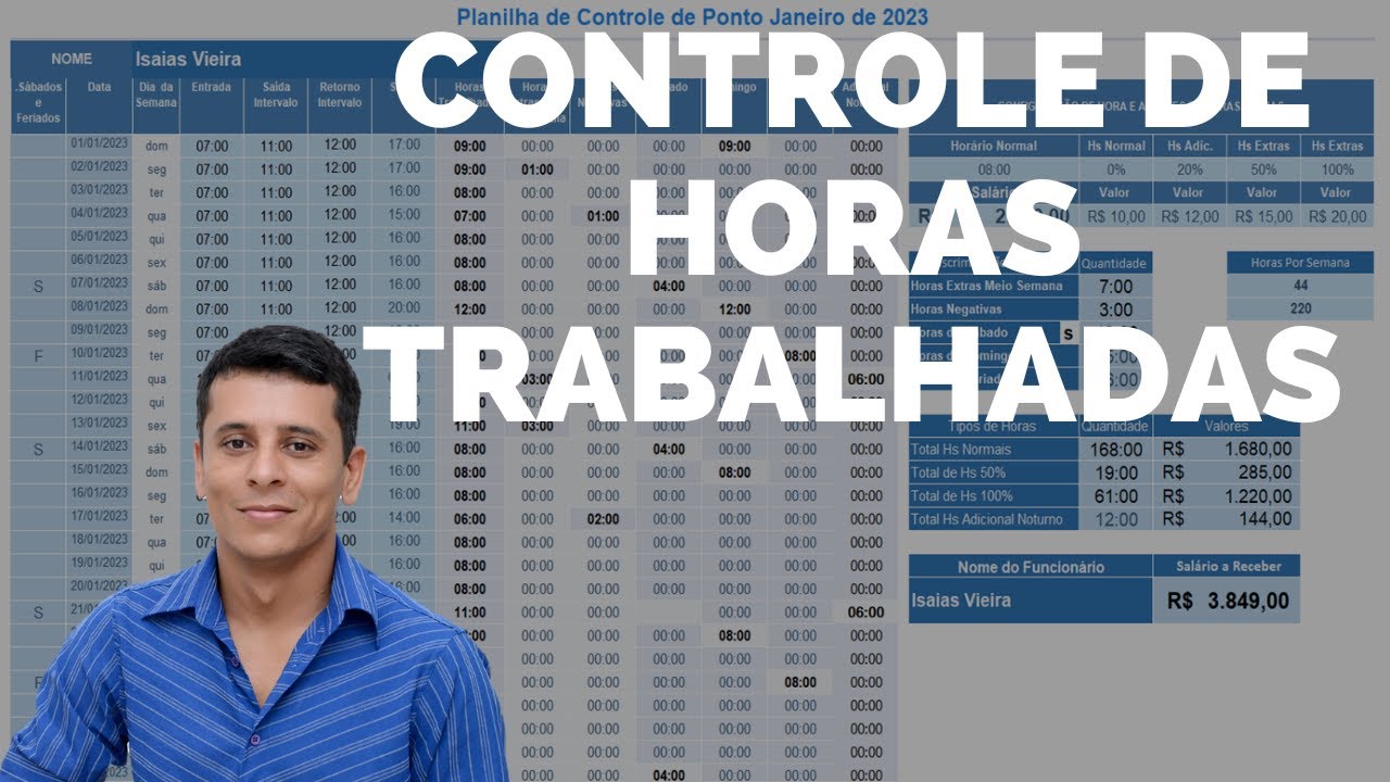 Planilha de FOLHA DE PONTO  ela SOMA TODOS os Tipos de  Horas Trabalhadas.