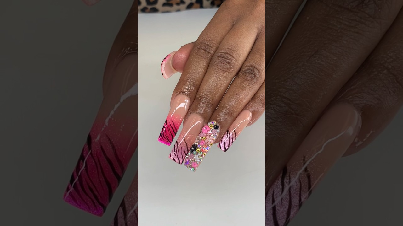 Принт Зебра + гель Cateye 💞 #beginnernailtech #nails #nailart #pinknails