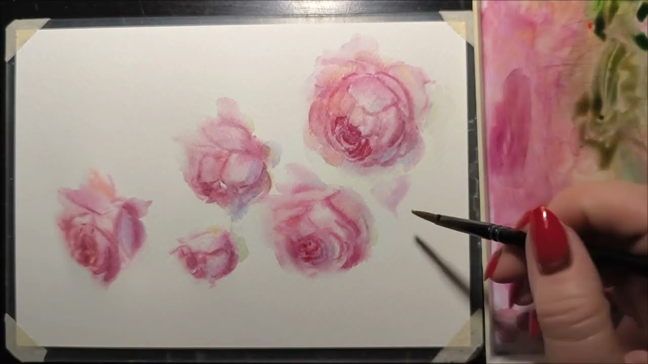 How Paint Watercolor ROSES without SKETCH Tutorial for Beginners Painting Flowers Demo Step by Step,
