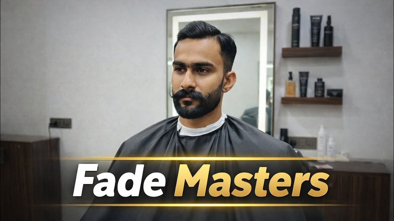 Sharp Side Part Fade with Styled Mustache | Modern Barber Look 2026