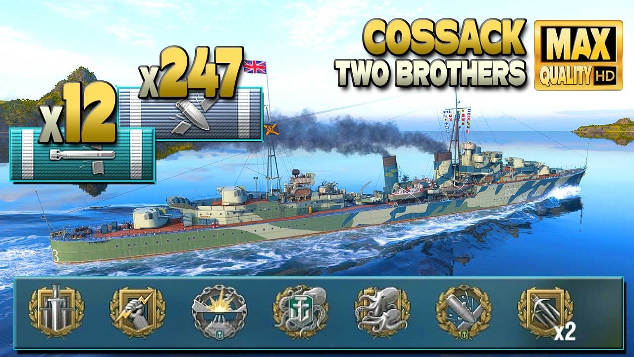 эсминец Казак: игра 3,9k bxp на карте Two Brothers - World of Warships