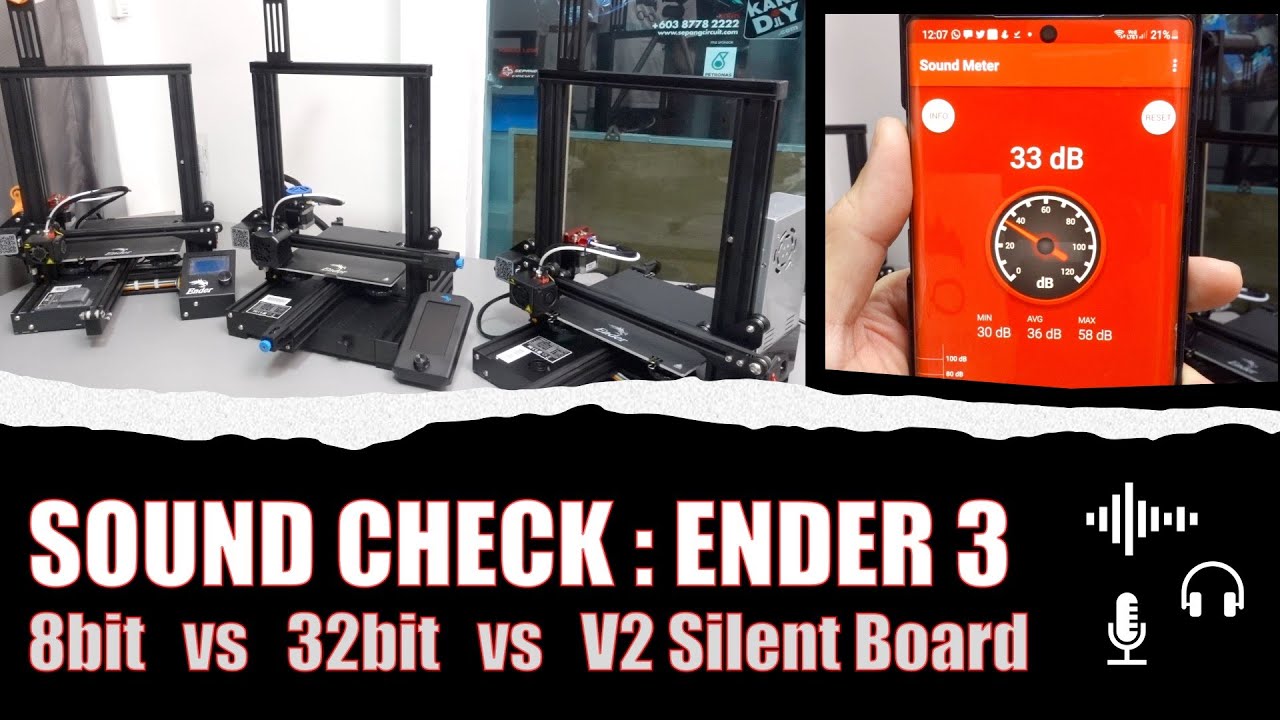 Тест на уровень шума на Ender 3 8bit, 32bit и Ender 3 V2 Silent Board