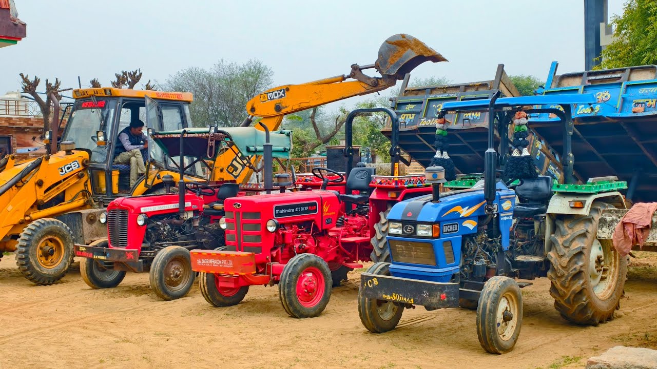 JCB 3dx Eco MaChine with tractor stuck in Mud Mahindra 575 Eicher 380 Massey Kubota | Jcb Tarctor