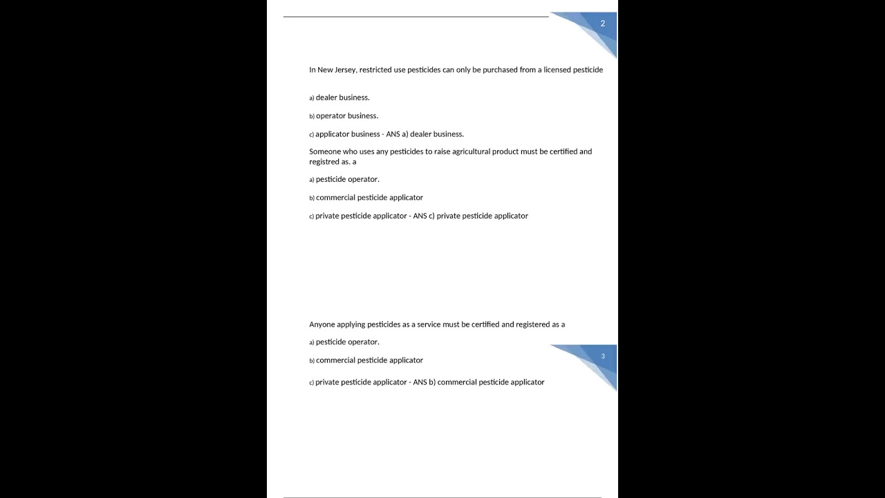 NJ CORE PESTICIDE APPLICATOR TEST QUESTIONS AND ANSWERS GRADED A+