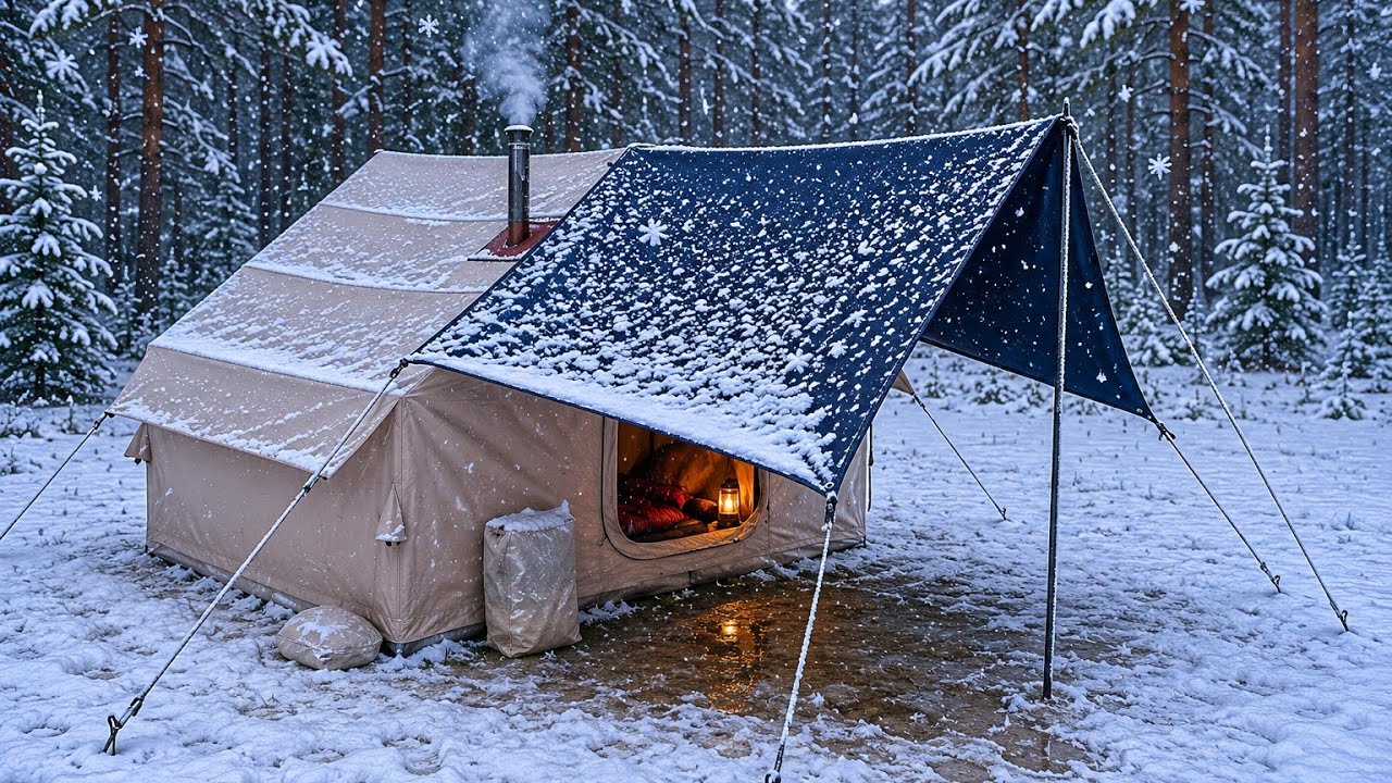 Yoğun kar yağışında -5 derecede kamp Camping in -5 degrees during heavy snowfall.