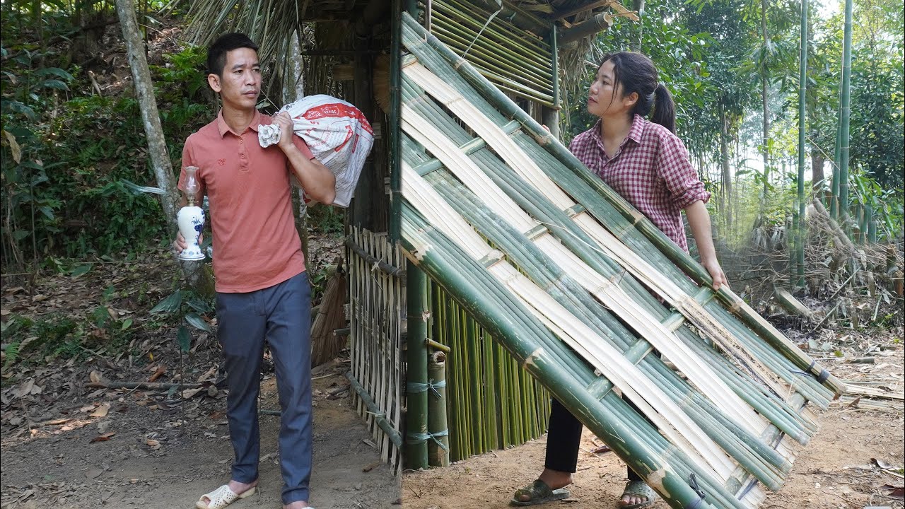 Single mother completes bamboo house alone - The hidden feelings of a kind policeman - Ly Phuc Kieu