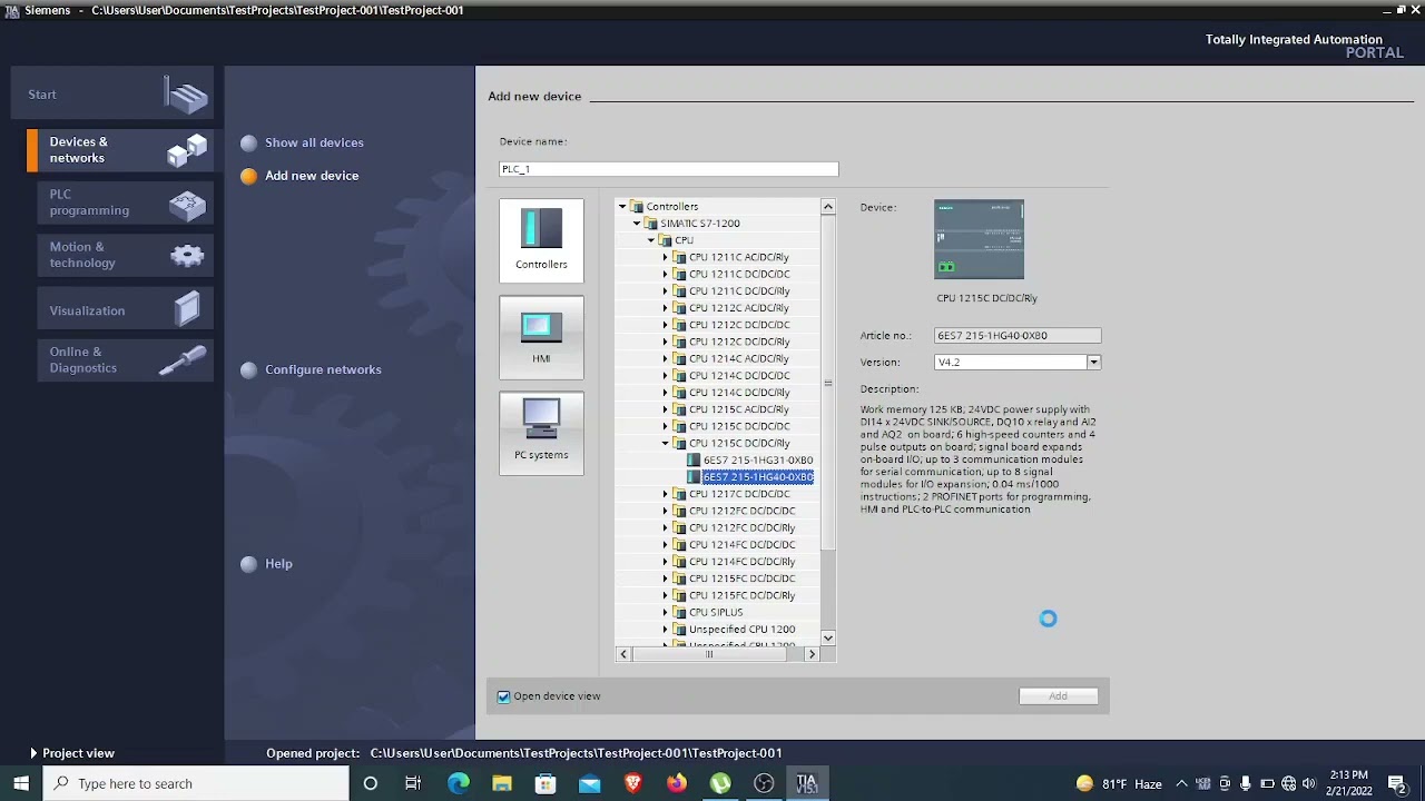 TIA Portal:  Creating First Project, Adding New Device, IP Address, Download Hardware Configuration
