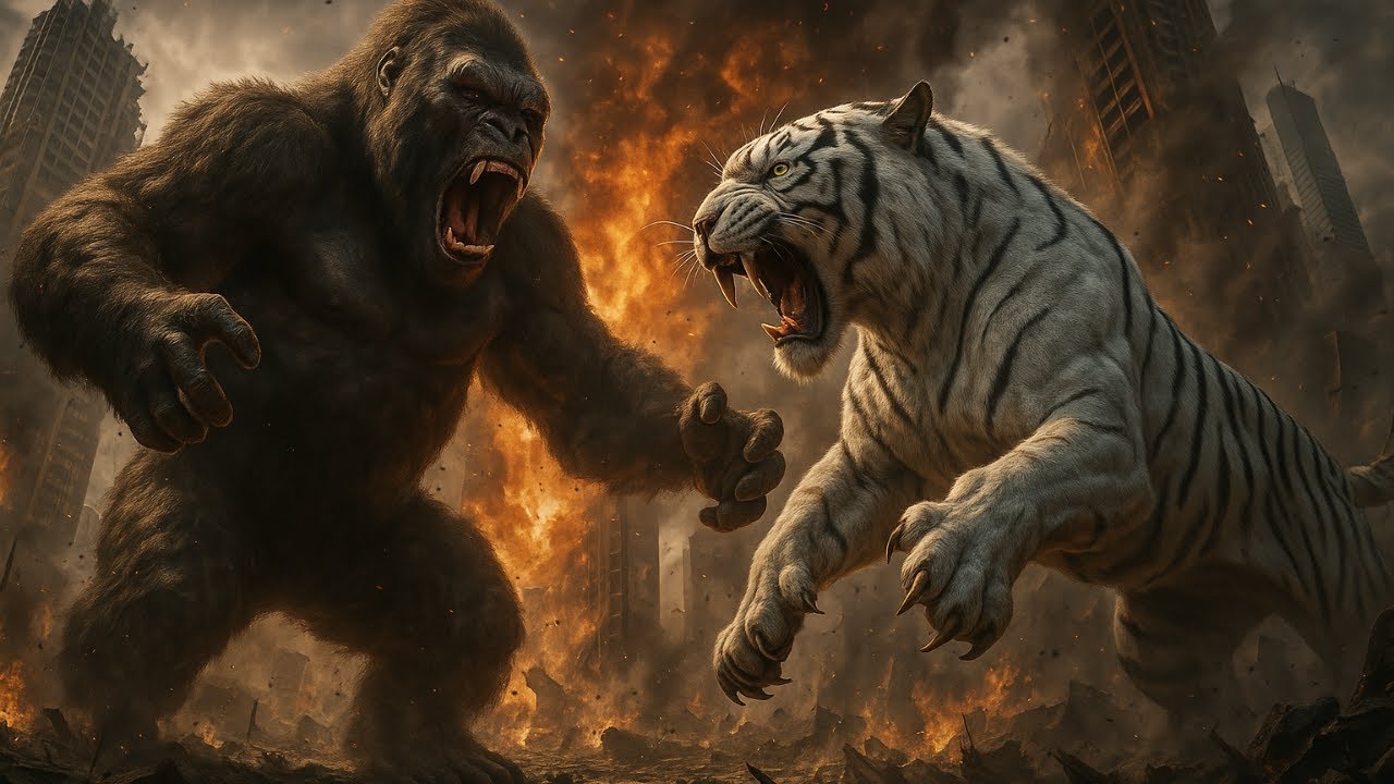 King Kong vs White Tiger Titan | Epic Monster Battle in a Destroyed City
