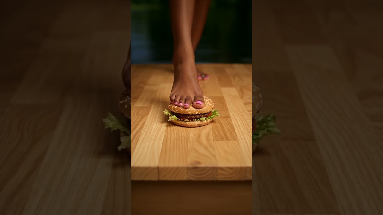 Food ASMR 👣🍰 | Hamburger Feet Crush in 4K Slow Motion | Food & Feet Crush