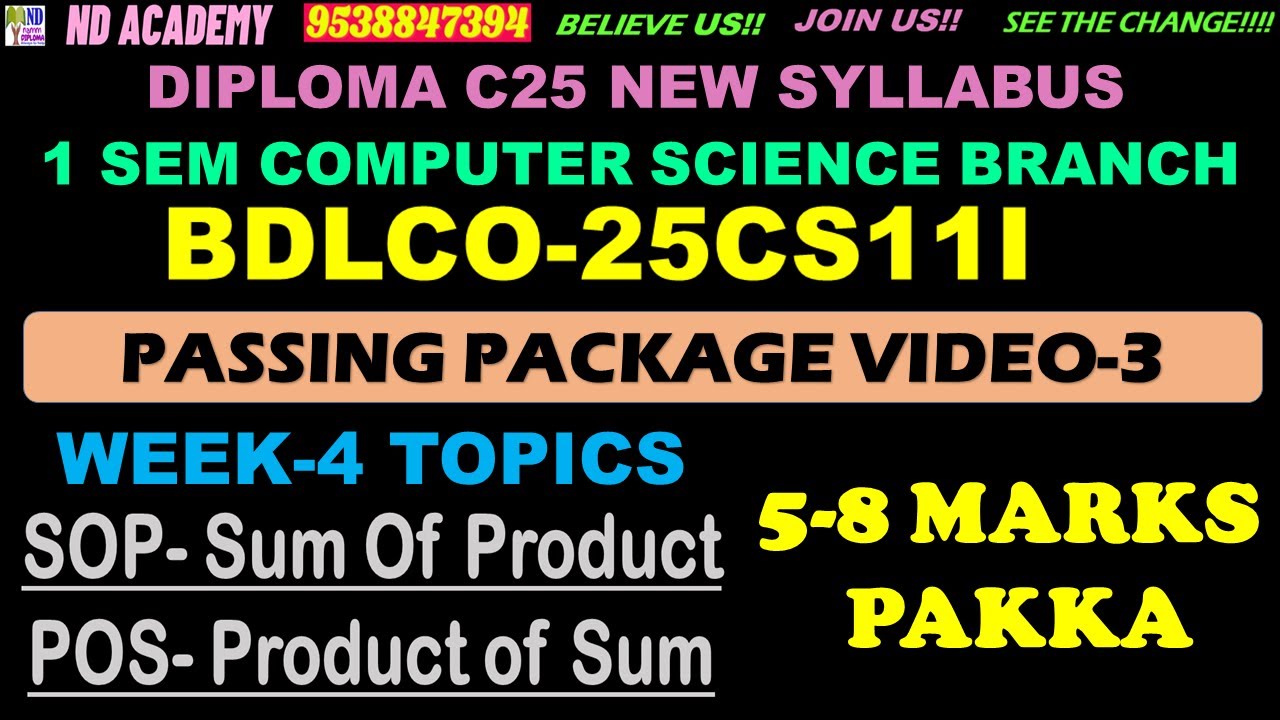 DIPLOMA C25 BDLCO PASSING PACKAGE VIDEO-3- |8 MARKS COVERED |WEEK-4 |25EC11I |25CS11I |1 SEM EC CS