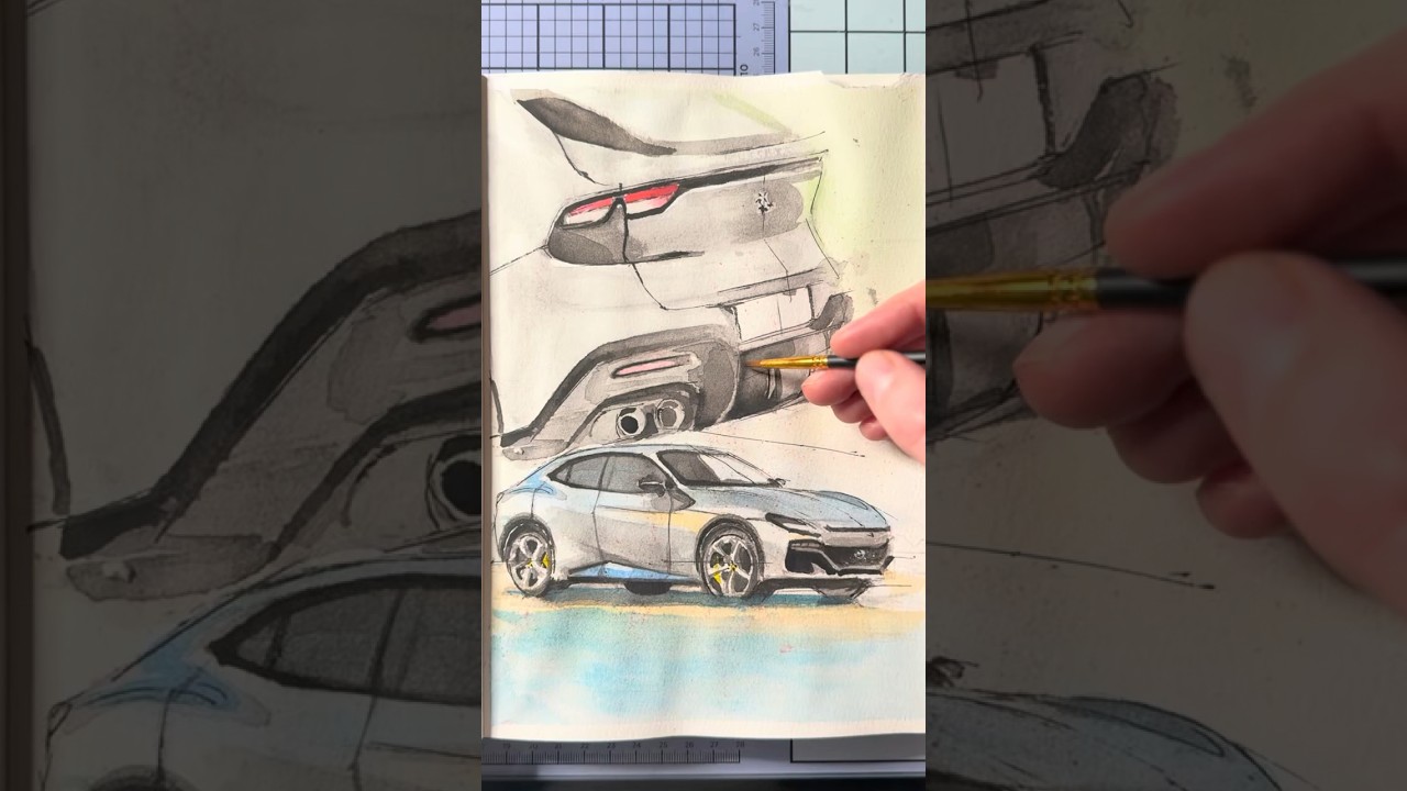 FERRARI Purosangue Watercolor   #ferrari #watercolor #sketch