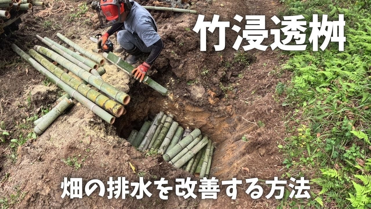 竹を使った浸透桝を設置して水はけの良い畑に！