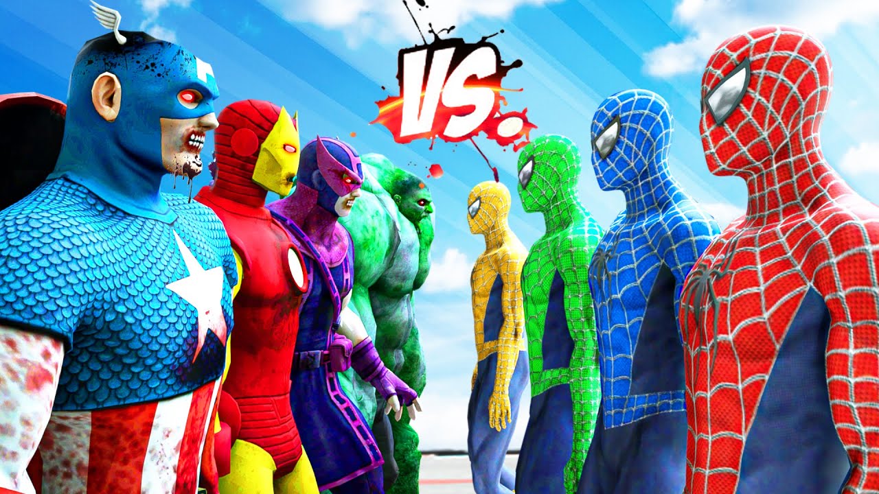 THE AVENGERS ZOMBIE Vs Team Spiderman - Red Spiderman, Green Spiderman, Blue Spiderman | @KjraGaming
