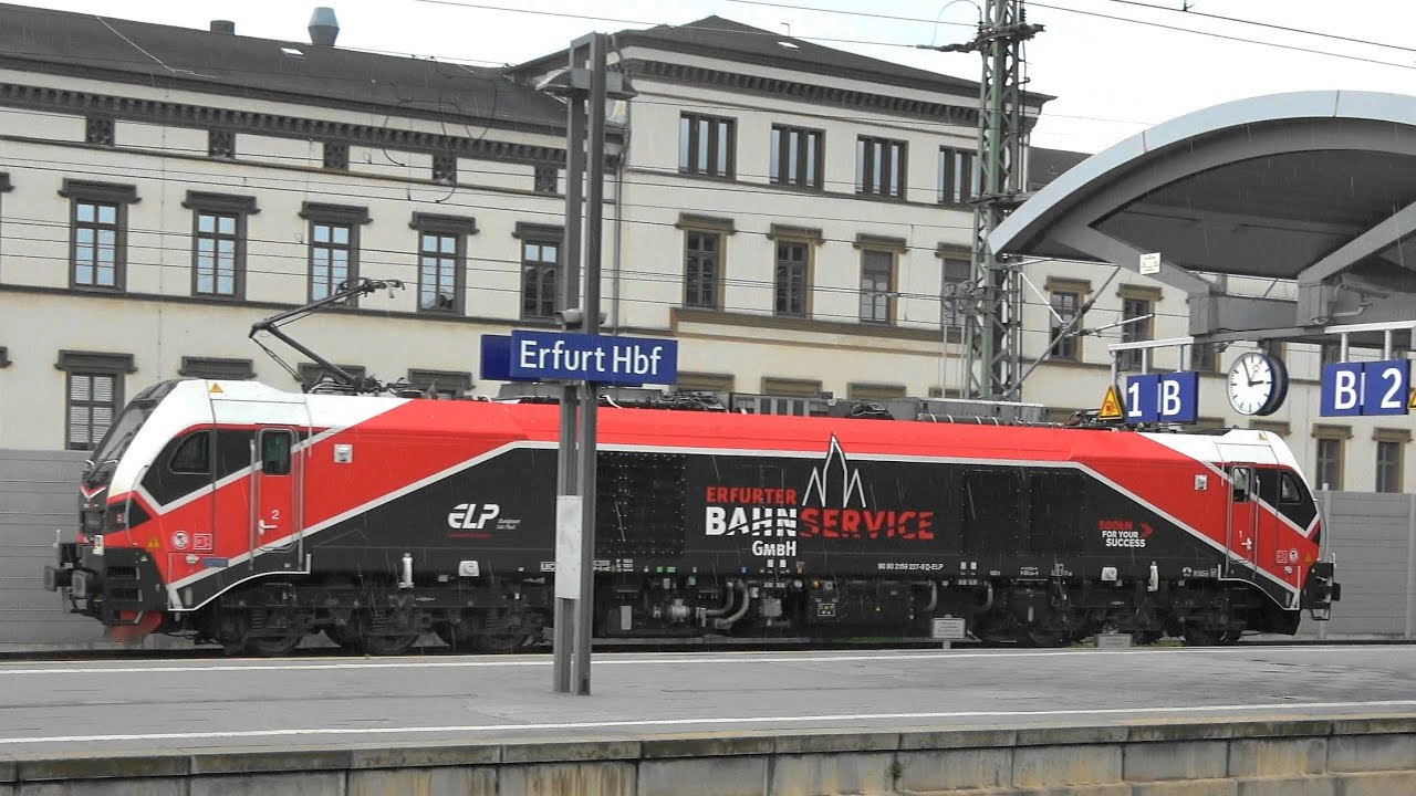 Erfurt Hbf: EIFFAGE Bauzug, Stadler Euro Dual BR159, Spritzzug m. BR203, Güterzug m. Autotransporter