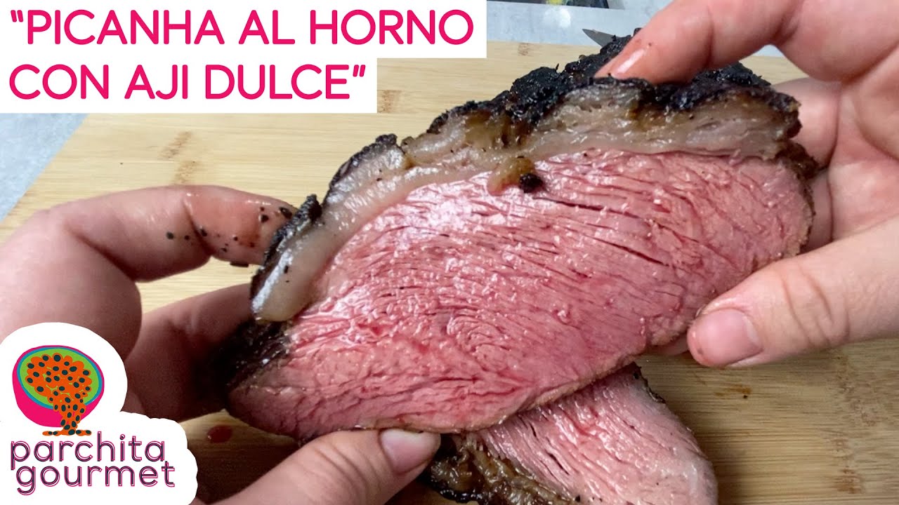 Picanha/Punta Trasera al horno con Aji Dulce, Batata con miel y queso de cabra y esparragos