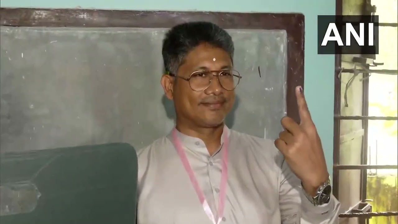 BJP candidate from Jagiroad Assembly constituency & his wife Aimee Baruah, cast their votes