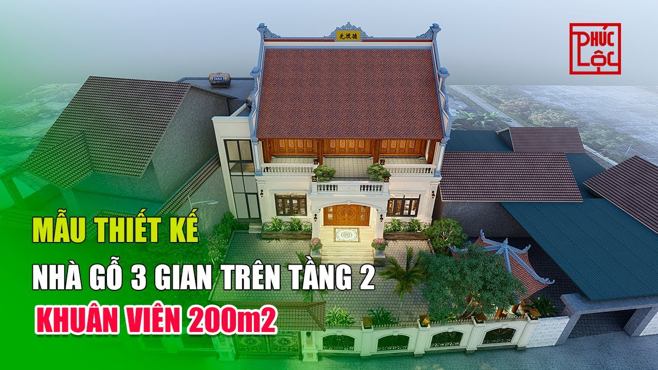 Mẫu Thiết Kế Nhà Gỗ 3 Gian Trên Tầng 2 Kết Hợp Sân Vườn Ao Chòi Khuân Viên 200m2