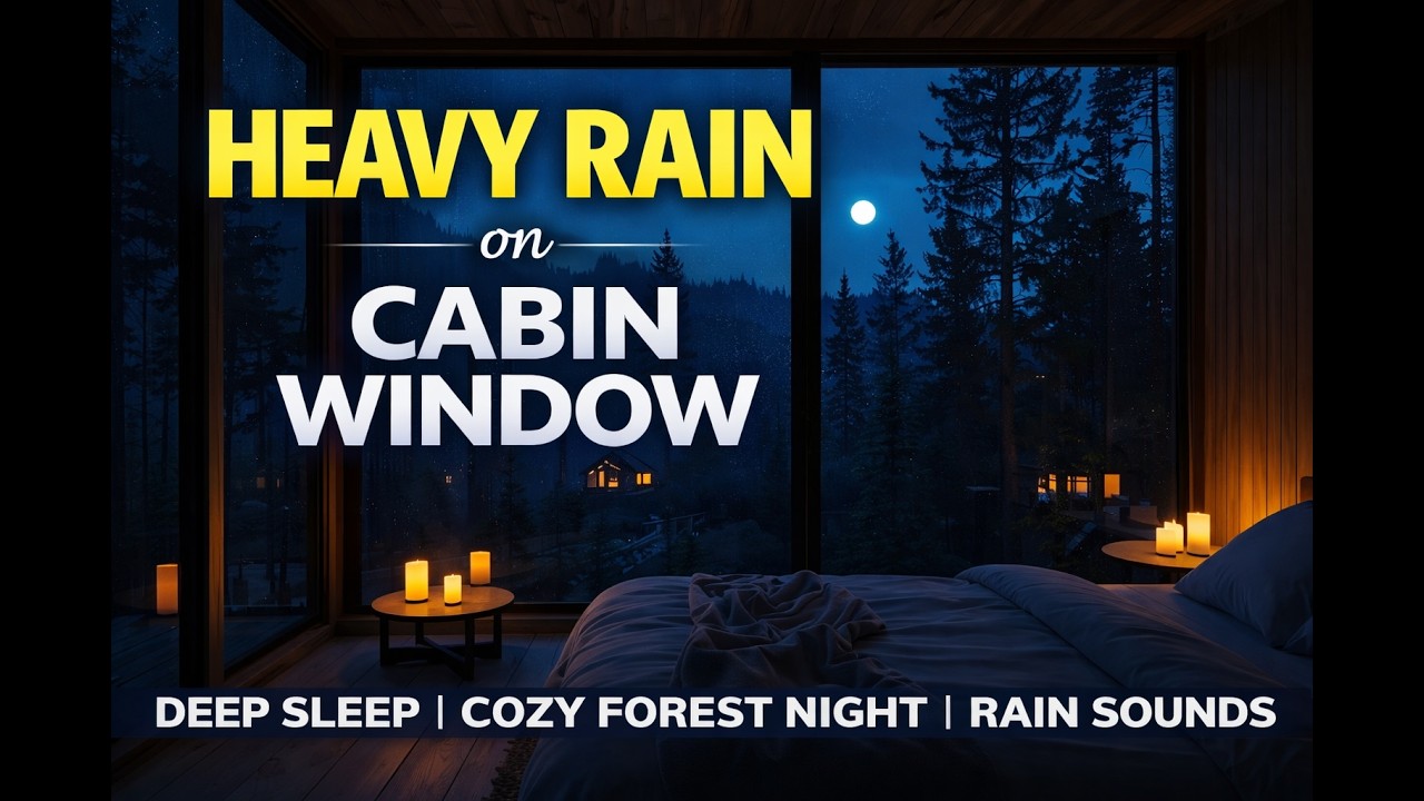 Heavy Rain on Cabin Window for Deep Sleep | Cozy Forest Night | Rain Sounds (No Ads)” 🌧️🌙