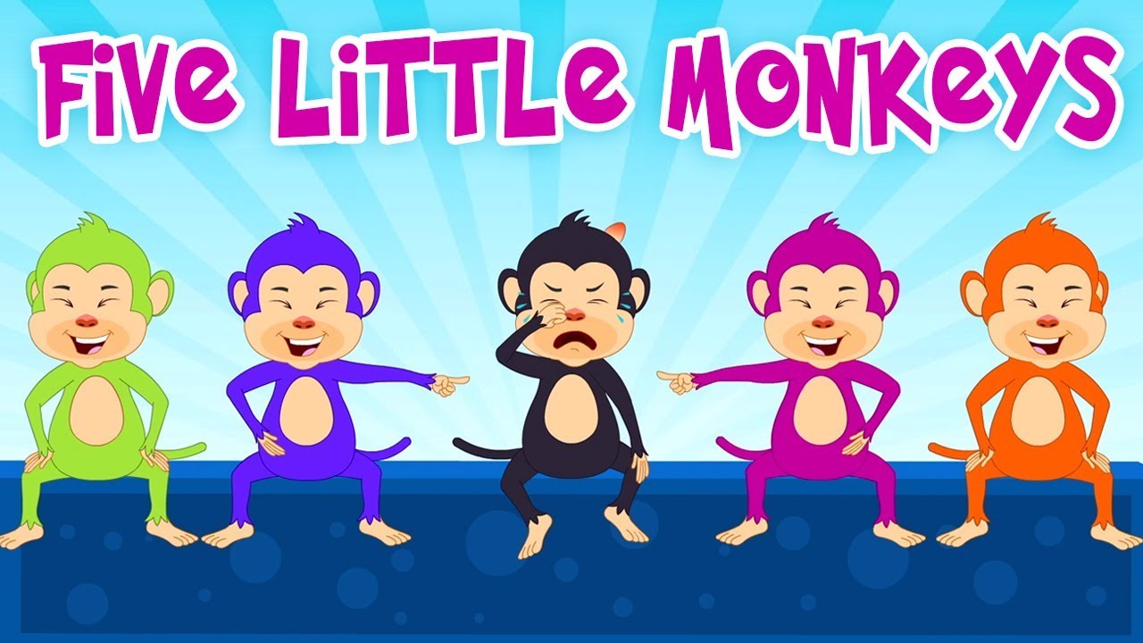 cinco pequenos macacos | canções de berçário | Five Little Monkeys
