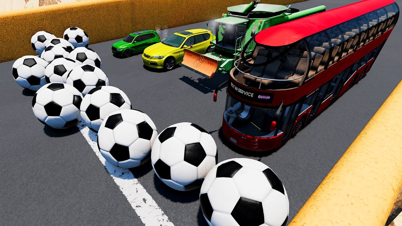 Color Big and Small Cars Push the Ball in Slide Road - BeamNG.drive