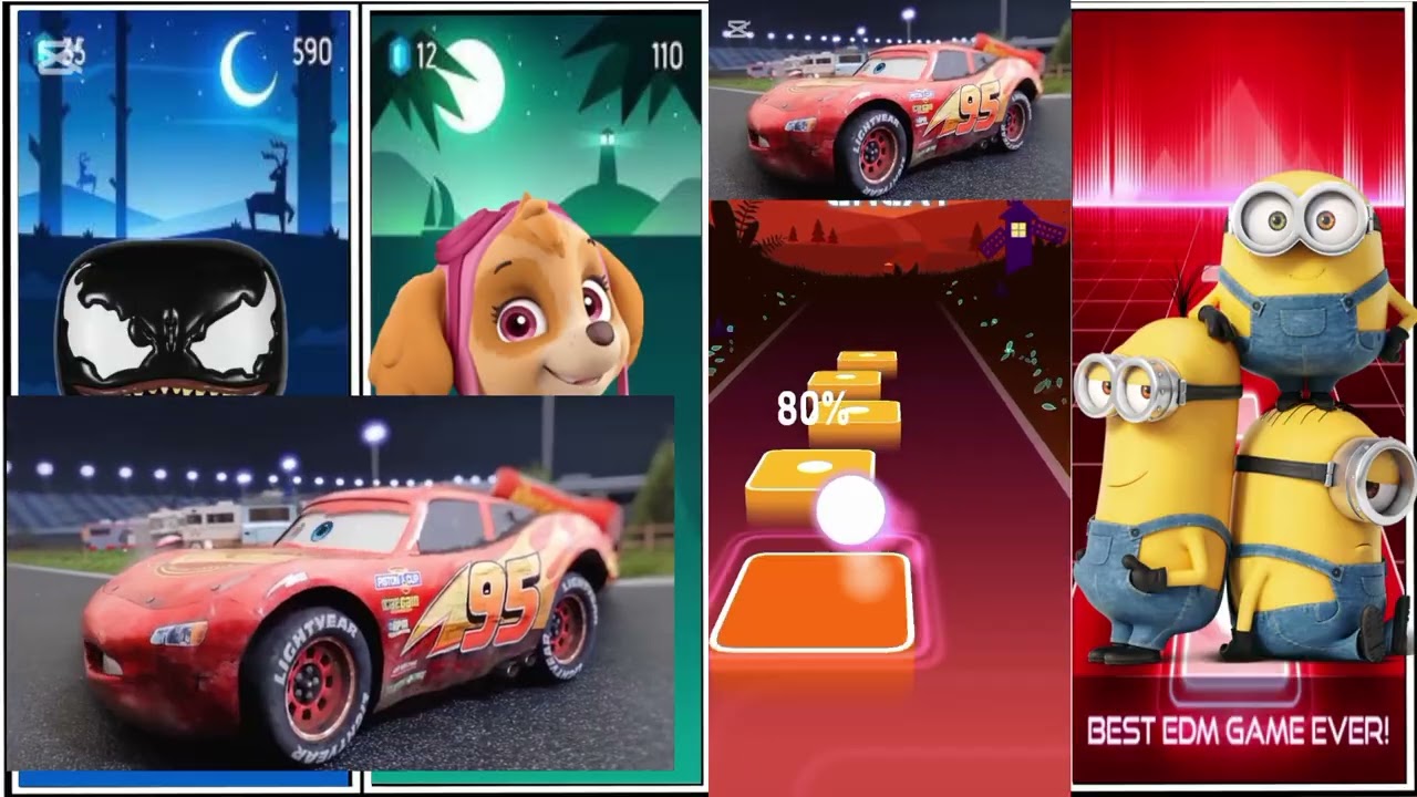 VENOM VS PAW PATROL SKY VS LIGHTING MCQUEEN VS MINIONS VS TILES HOP
