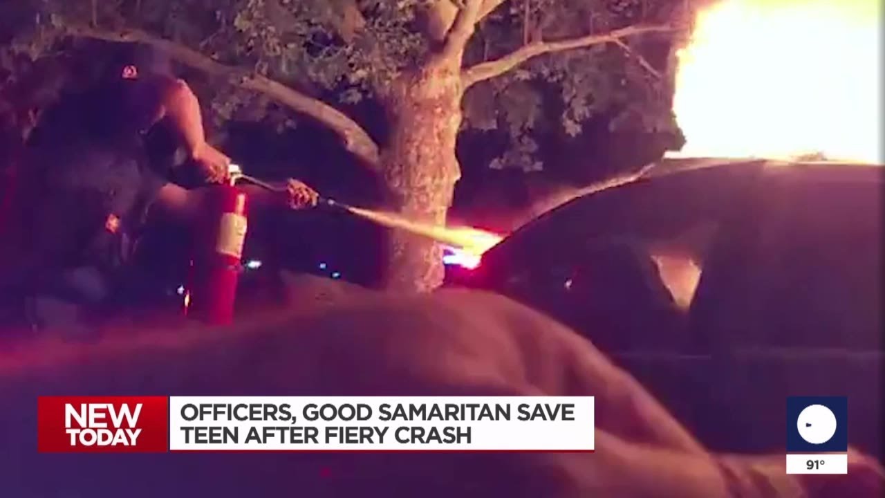 Video shows heroic efforts by police, citizen to save teen&rsquo;s life in fiery Highland car crash
