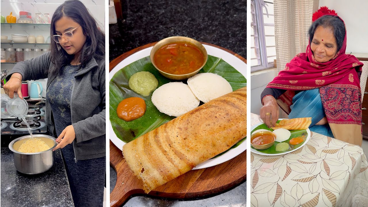 सासू माँ की फ़रमाइश पर बनाया dosa with idli sambhar & chutney, home made dosa batter #sonalkirasoi 