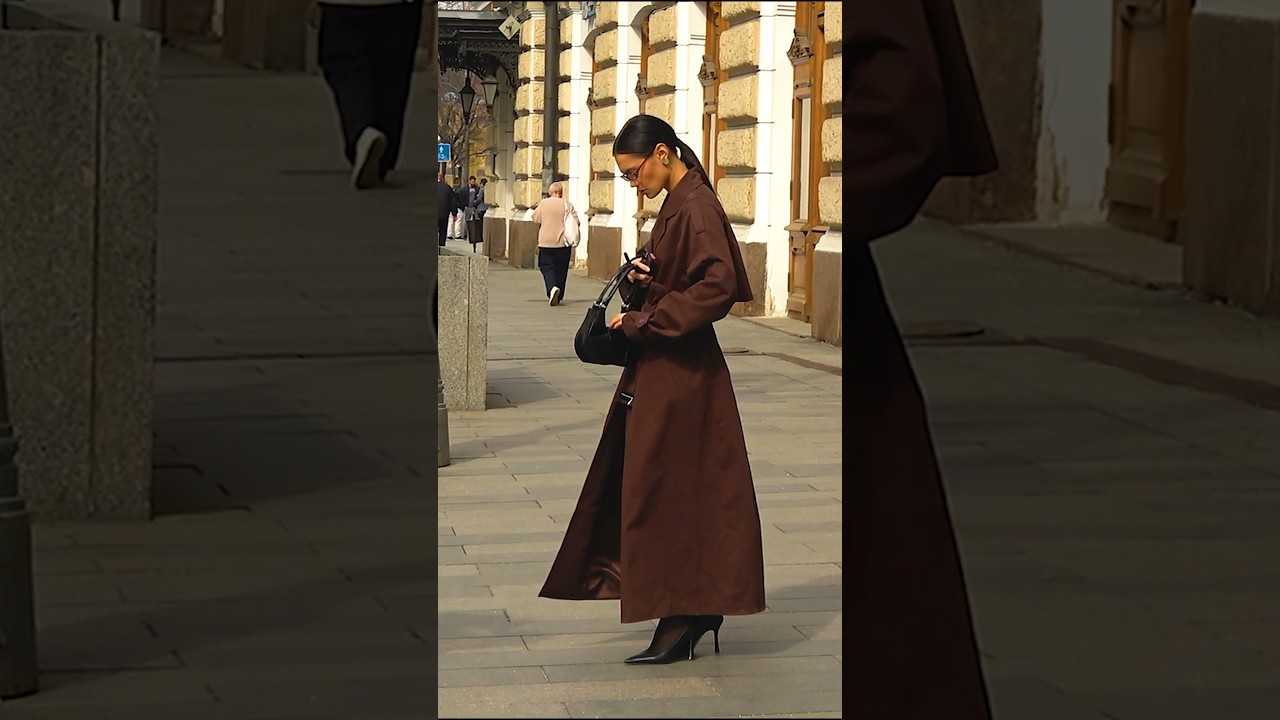 Spring  in Moscow 2024. Russian girl street style fashion outfit