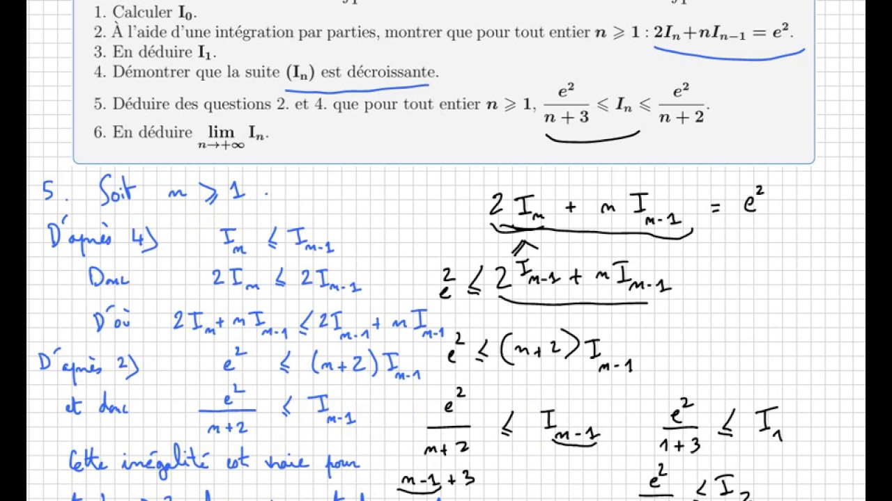 Étude d'une suite définie par une intégrale - intégration par partie - Terminale spécialité maths