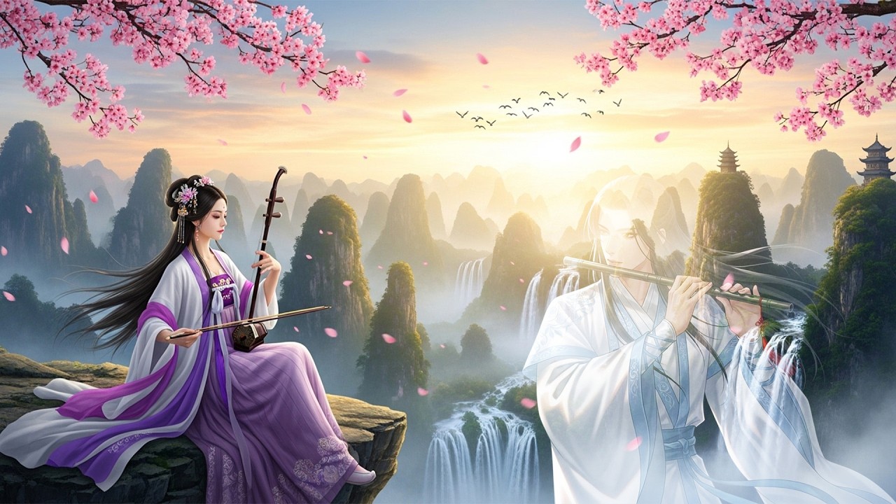 soothing Chinese Instrumental, 🌸Cherry Blossoms Drift Across Misty Mountains