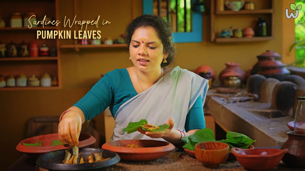 Sardines Wrapped in Pumpkin Leaves | Unique Kerala Clay Pot Recipe | Kerala Village Style Recipe.🌿🍲🐟