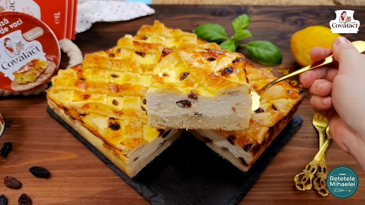 Folosiți o cană de 250 ml! Prăjitură sau plăcintă cu brânză dulce și stafide, fără cântar!