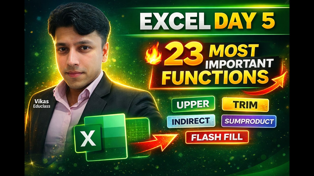 Excel Zero to Hero – Day 5 | 23 Most Important Excel Functions Explained in Hindi 🔥