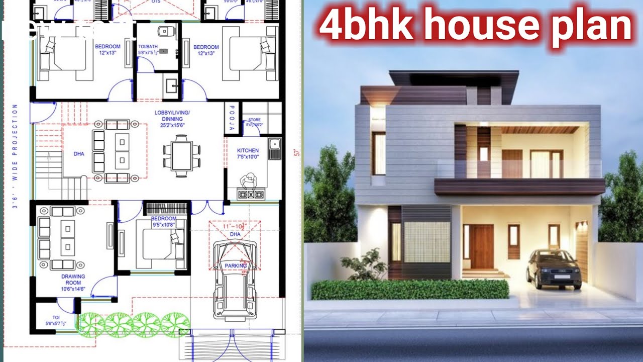 4bhk house plan in 1938 square feet / 34 by 57 ka ghar ka naksha / 4bhk makan ka naksa / Cvl design