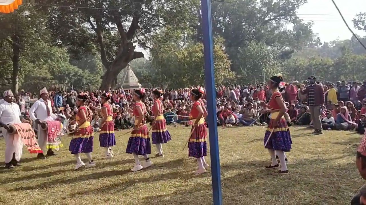 Tharu cultural stick dance in Maghi Mela Thakurdwara