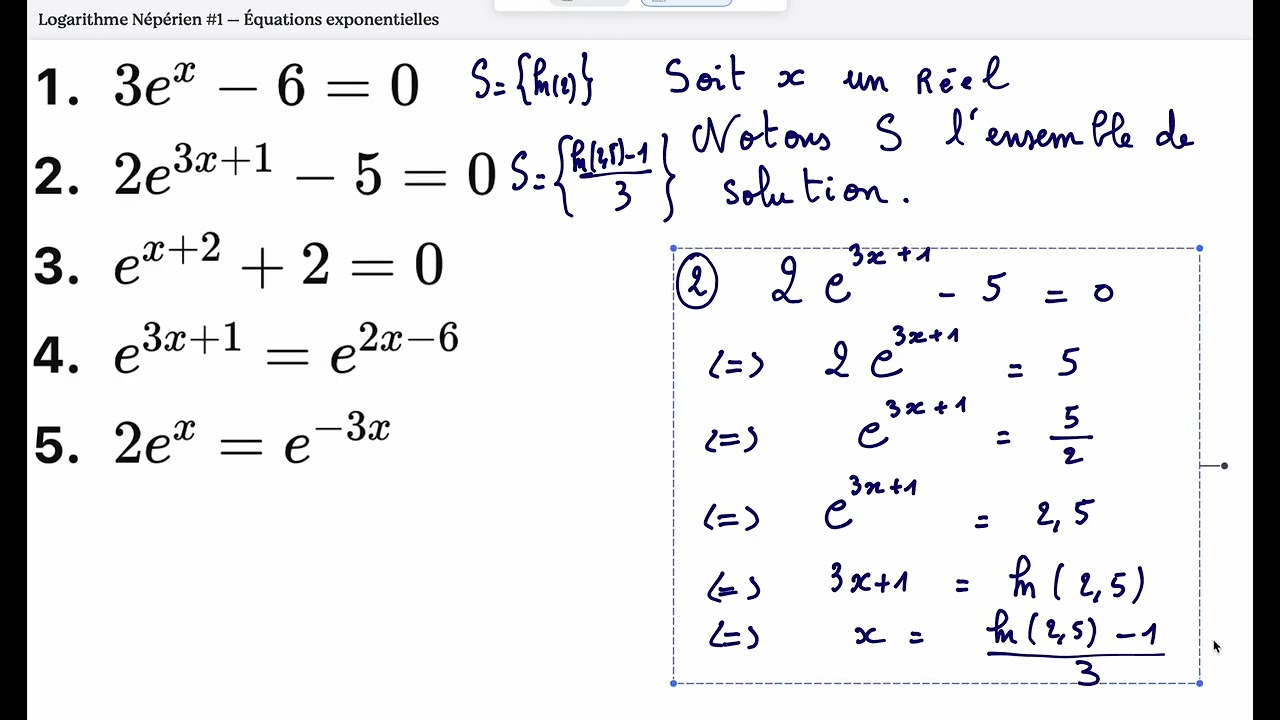 Logarithme Népérien #1 — Équations exponentielles