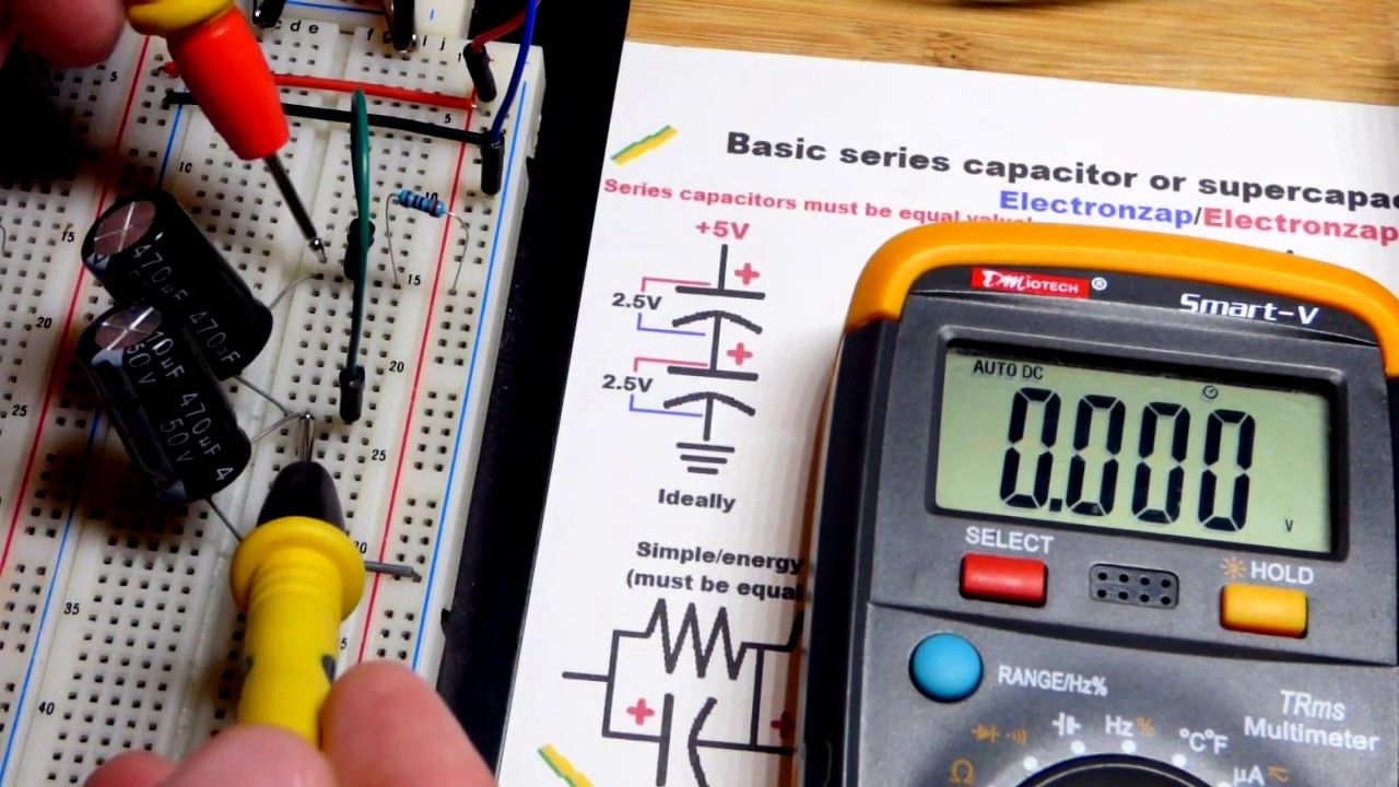 Simplest series capacitor supercapacitor balancing techniques explained using DIY electronics