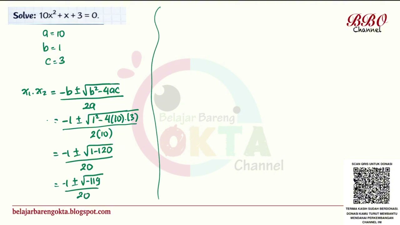 How to Solve Quadratic Equation 10x&sup2; + x + 3 = 0 | Algebra Step-by-Step Tutorial