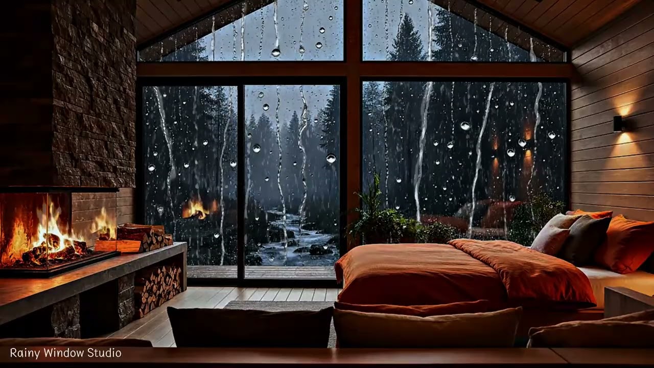 Rain Sounds for Deep Sleep | Cozy Room, Window Rain & Fireplace at Night
