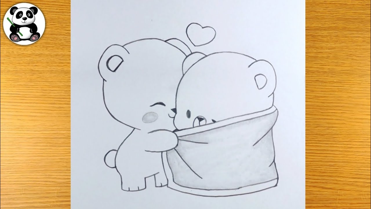 Cute animal two couples pencil drawing in winter season | pencil sketching